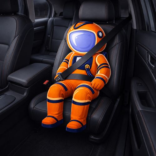 astronaut sitting with seat belt strapped